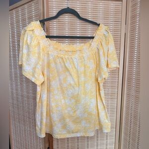 St. John's Bay Yellow and White Floral Off-Shoulder Top